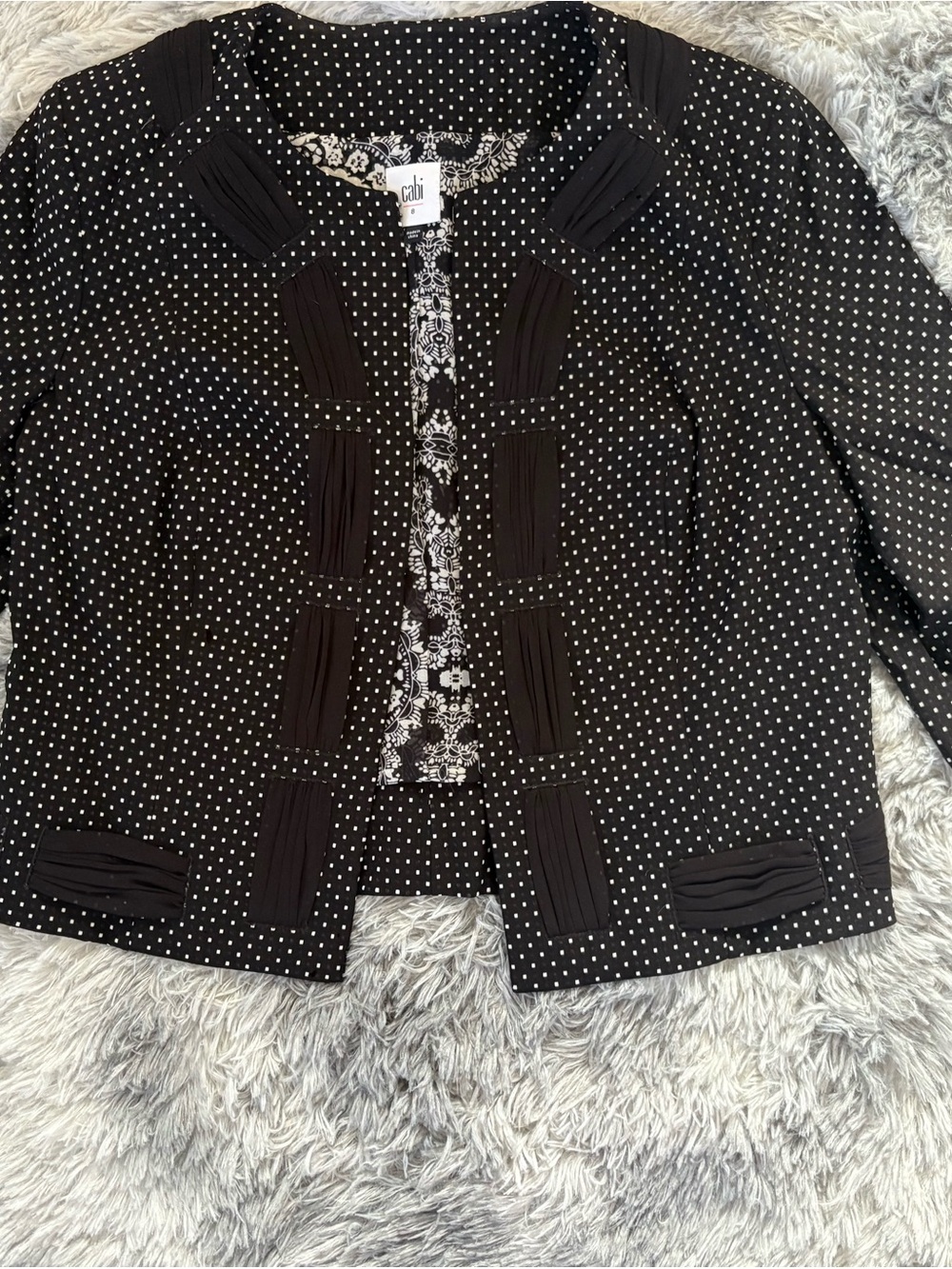 CAbi Black with White Polka Dot Cropped Blazer